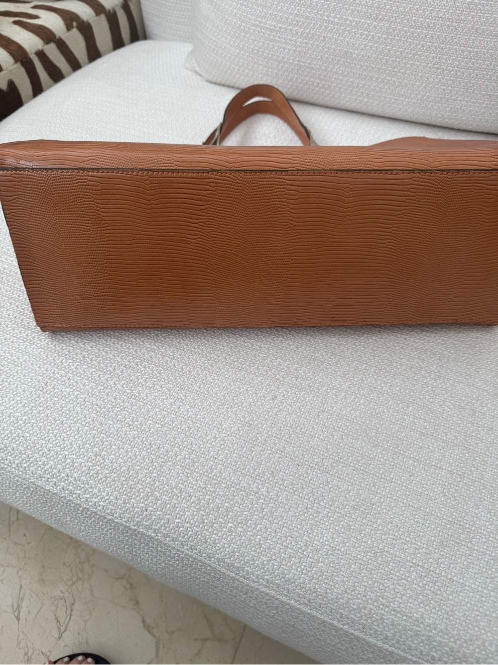 Zara Tan Structured Tote Bag with Silver Hardware - Picture 2 of 3